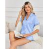 image:imageEkouaer Womens Silk Satin Pajama Sets 2 Piece Button Down Silk Pjs Shorts Sets Cute Print Short Sleeve Sleepwear S4XLLight Blue
