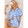 image:imageEkouaer Womens Silk Satin Pajama Sets 2 Piece Button Down Silk Pjs Shorts Sets Cute Print Short Sleeve Sleepwear S4XLMoon and White Clouds
