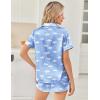 image:imageEkouaer Womens Silk Satin Pajama Sets 2 Piece Button Down Silk Pjs Shorts Sets Cute Print Short Sleeve Sleepwear S4XLMoon and White Clouds