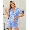 image:imageEkouaer Womens Silk Satin Pajama Sets 2 Piece Button Down Silk Pjs Shorts Sets Cute Print Short Sleeve Sleepwear S4XLMoon and White Clouds