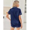 image:imageEkouaer Womens Silk Satin Pajama Sets 2 Piece Button Down Silk Pjs Shorts Sets Cute Print Short Sleeve Sleepwear S4XLNavy Blue