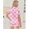 image:imageEkouaer Womens Silk Satin Pajama Sets 2 Piece Button Down Silk Pjs Shorts Sets Cute Print Short Sleeve Sleepwear S4XLPink With Red Bow