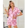 image:imageEkouaer Womens Silk Satin Pajama Sets 2 Piece Button Down Silk Pjs Shorts Sets Cute Print Short Sleeve Sleepwear S4XLPink With Red Bow