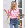 image:imageEkouaer Womens Silk Satin Pajama Sets 2 Piece Button Down Silk Pjs Shorts Sets Cute Print Short Sleeve Sleepwear S4XLPink With Red Bow
