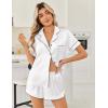 image:imageEkouaer Womens Silk Satin Pajama Sets 2 Piece Button Down Silk Pjs Shorts Sets Cute Print Short Sleeve Sleepwear S4XLWhite