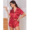 image:imageEkouaer Womens Silk Satin Pajama Sets 2 Piece Button Down Silk Pjs Shorts Sets Cute Print Short Sleeve Sleepwear S4XLWhite Heart Print