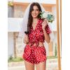 image:imageEkouaer Womens Silk Satin Pajama Sets 2 Piece Button Down Silk Pjs Shorts Sets Cute Print Short Sleeve Sleepwear S4XLWhite Heart Print