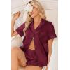 image:imageEkouaer Womens Silk Satin Pajama Sets 2 Piece Button Down Silk Pjs Shorts Sets Cute Print Short Sleeve Sleepwear S4XLWine Red