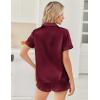 image:imageEkouaer Womens Silk Satin Pajama Sets 2 Piece Button Down Silk Pjs Shorts Sets Cute Print Short Sleeve Sleepwear S4XLWine Red