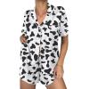 image:imageEkouaer Womens Silk Satin Pajama Sets 2 Piece Button Down Silk Pjs Shorts Sets Cute Print Short Sleeve Sleepwear S4XLCow Print