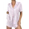 image:imageEkouaer Womens Silk Satin Pajama Sets 2 Piece Button Down Silk Pjs Shorts Sets Cute Print Short Sleeve Sleepwear S4XLLilac Flower Leave