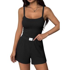 image:imageEkouaer Lounge Sets for Women 2 Piece Sleeveless Pajamas Sets Knit Casual Summer Cami Tank Tops and ShortsBlack