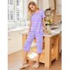 image:imageEkouaer 2 Pack Womens Pajamas Set Short Sleeve Sleepwear Capri Pants Pjs Soft Loungewear with PocketsBlue PlaidPurple Stripe