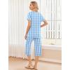 image:imageEkouaer 2 Pack Womens Pajamas Set Short Sleeve Sleepwear Capri Pants Pjs Soft Loungewear with PocketsBlue PlaidPurple Stripe