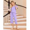 image:imageEkouaer 2 Pack Womens Pajamas Set Short Sleeve Sleepwear Capri Pants Pjs Soft Loungewear with PocketsBlue PlaidPurple Stripe