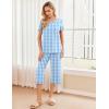 image:imageEkouaer 2 Pack Womens Pajamas Set Short Sleeve Sleepwear Capri Pants Pjs Soft Loungewear with PocketsBlue PlaidPurple Stripe