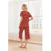 image:imageEkouaer 2 Pack Womens Pajamas Set Short Sleeve Sleepwear Capri Pants Pjs Soft Loungewear with PocketsChristmas Red SnowmanGreen Santa Claus