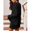 image:imageEkouaer 2 Pieces Lounge Set for Women Long Sleeve Pajamas Top and Shorts Matching Sets Outfits with PocketsBlack