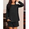image:imageEkouaer 2 Pieces Lounge Set for Women Long Sleeve Pajamas Top and Shorts Matching Sets Outfits with PocketsBlack