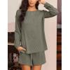 image:imageEkouaer 2 Pieces Lounge Set for Women Long Sleeve Pajamas Top and Shorts Matching Sets Outfits with PocketsBrown