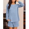 image:imageEkouaer 2 Pieces Lounge Set for Women Long Sleeve Pajamas Top and Shorts Matching Sets Outfits with PocketsClear Blue