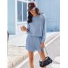 image:imageEkouaer 2 Pieces Lounge Set for Women Long Sleeve Pajamas Top and Shorts Matching Sets Outfits with PocketsClear Blue