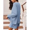 image:imageEkouaer 2 Pieces Lounge Set for Women Long Sleeve Pajamas Top and Shorts Matching Sets Outfits with PocketsClear Blue