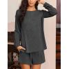 image:imageEkouaer 2 Pieces Lounge Set for Women Long Sleeve Pajamas Top and Shorts Matching Sets Outfits with PocketsDeep Grey