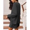 image:imageEkouaer 2 Pieces Lounge Set for Women Long Sleeve Pajamas Top and Shorts Matching Sets Outfits with PocketsDeep Grey
