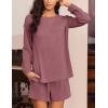 image:imageEkouaer 2 Pieces Lounge Set for Women Long Sleeve Pajamas Top and Shorts Matching Sets Outfits with PocketsDeep Pink