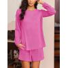 image:imageEkouaer 2 Pieces Lounge Set for Women Long Sleeve Pajamas Top and Shorts Matching Sets Outfits with PocketsHot Pink