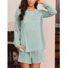 image:imageEkouaer 2 Pieces Lounge Set for Women Long Sleeve Pajamas Top and Shorts Matching Sets Outfits with PocketsIce Green