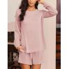 image:imageEkouaer 2 Pieces Lounge Set for Women Long Sleeve Pajamas Top and Shorts Matching Sets Outfits with PocketsLight Pink