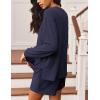 image:imageEkouaer 2 Pieces Lounge Set for Women Long Sleeve Pajamas Top and Shorts Matching Sets Outfits with PocketsNavy Blue