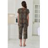 image:imageEkouaer Capri Pajamas Set Womens Ruffle Sleeve Top and Capri Pants Soft Sleepwear Loungewear with PocketsBrown Ethnic