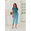 image:imageEkouaer Capri Pajamas Set Womens Ruffle Sleeve Top and Capri Pants Soft Sleepwear Loungewear with PocketsGreen Leaves
