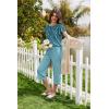 image:imageEkouaer Capri Pajamas Set Womens Ruffle Sleeve Top and Capri Pants Soft Sleepwear Loungewear with PocketsGreen Leaves
