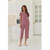 image:imageEkouaer Capri Pajamas Set Womens Ruffle Sleeve Top and Capri Pants Soft Sleepwear Loungewear with PocketsPale Violet Red