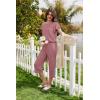 image:imageEkouaer Capri Pajamas Set Womens Ruffle Sleeve Top and Capri Pants Soft Sleepwear Loungewear with PocketsPale Violet Red