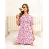 image:imageEkouaer Cotton Nightgowns for Women Short Sleeve Sleep Shirts Crew Neck Night Dress Nightshirt with Pockets S2XLPink Flower