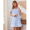 image:imageEkouaer Cotton Nightgowns for Women Vintage Victorian Night Gowns Short Sleeve Sleep Shirts Lace Sleep Dress Soft SleepwearFloral Blue