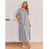image:imageEkouaer Long Nightgowns for Women 3 Pack Night Gown Short Sleeve House Dress V Neck Lounge Dress Plus Size Sleep ShirtsBlackGreyGrey Stripe