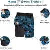 image:imageEkouaer Mens 7 Swim Trunks Swimwear Zip Pockets Beach Board Shorts Bathing Suits with Mesh LiningZ Black Blue Leaf