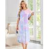 image:imageEkouaer Nightgowns for Women Bamboo Viscose House Dress Long Night Gowns Short Sleeve Sleepdress Soft Sleepwear S4XLBlue  Purple Tie Dye