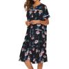 image:imageEkouaer Nightgowns for Women House Dress with Pockets Short Sleeve Duster Moo Moos Button Down House Coat SleepwearBlack Petunias
