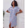 image:imageEkouaer Nightgowns for Women House Dress with Pockets Short Sleeve Duster Moo Moos Button Down House Coat SleepwearBlue Flower