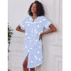 image:imageEkouaer Nightgowns for Women House Dress with Pockets Short Sleeve Duster Moo Moos Button Down House Coat SleepwearBlue Pigeon