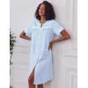image:imageEkouaer Nightgowns for Women House Dress with Pockets Short Sleeve Duster Moo Moos Button Down House Coat SleepwearBlue Stripes