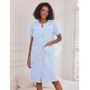 image:imageEkouaer Nightgowns for Women House Dress with Pockets Short Sleeve Duster Moo Moos Button Down House Coat SleepwearBlue Stripes
