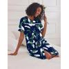 image:imageEkouaer Nightgowns for Women House Dress with Pockets Short Sleeve Duster Moo Moos Button Down House Coat SleepwearHawaiian Leaves
